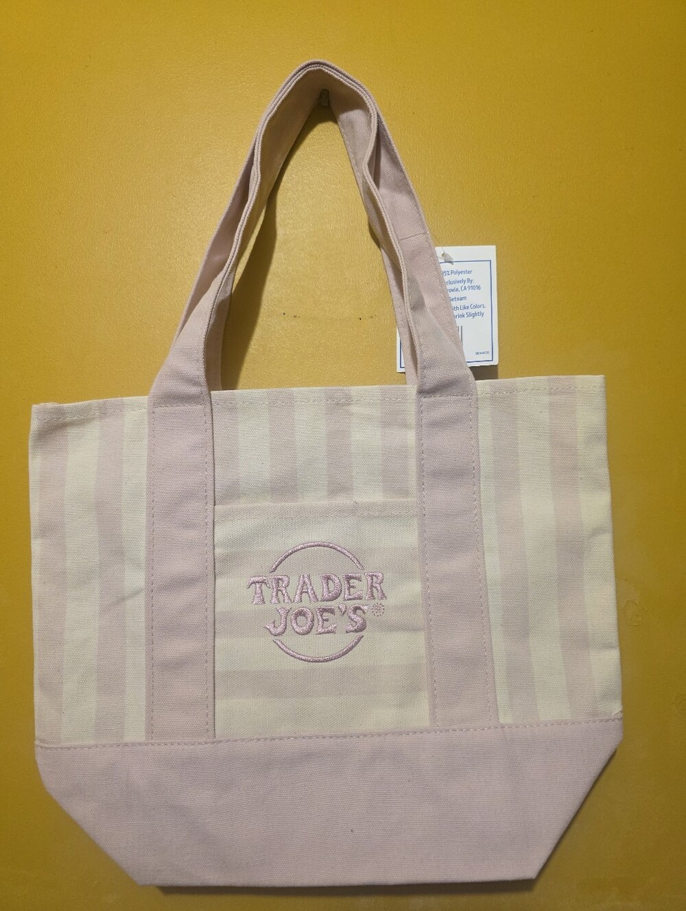 Trader Joes Pink Stripe Canvas Tote Bag